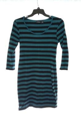 Introspect Turquoise And Black Stripe Dress Size L